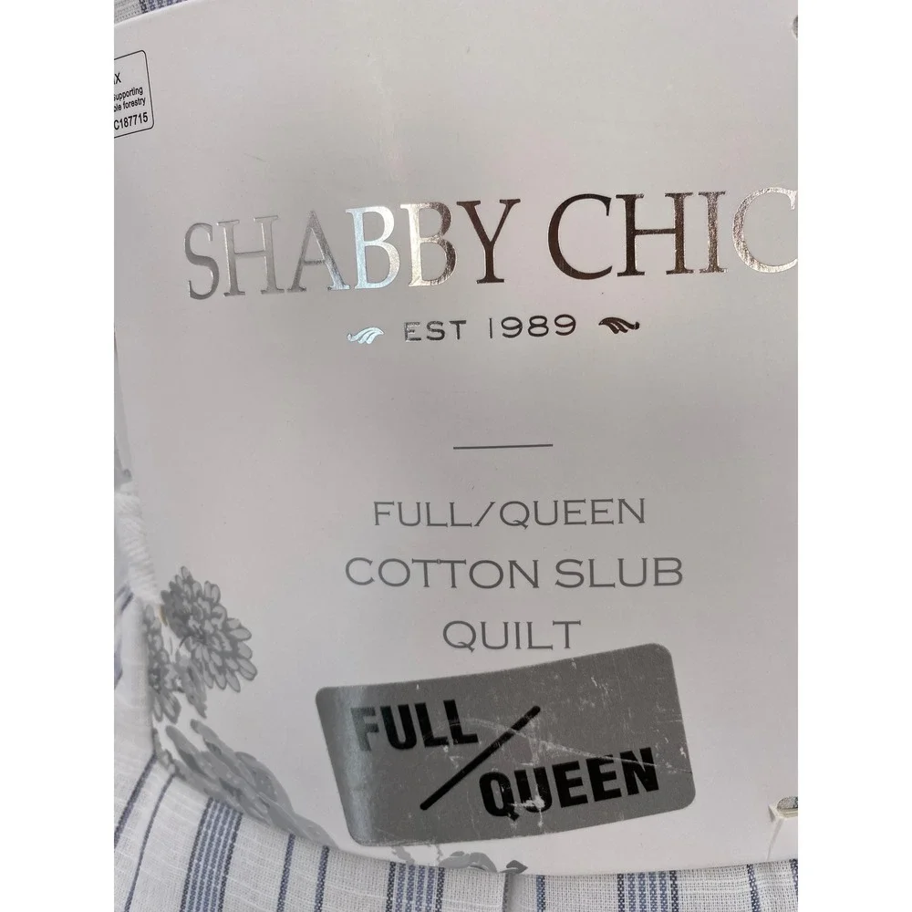 Shabby Chic Quilt Full/Queen Blue White Cotton Slub Ticking Stripe Farmhouse